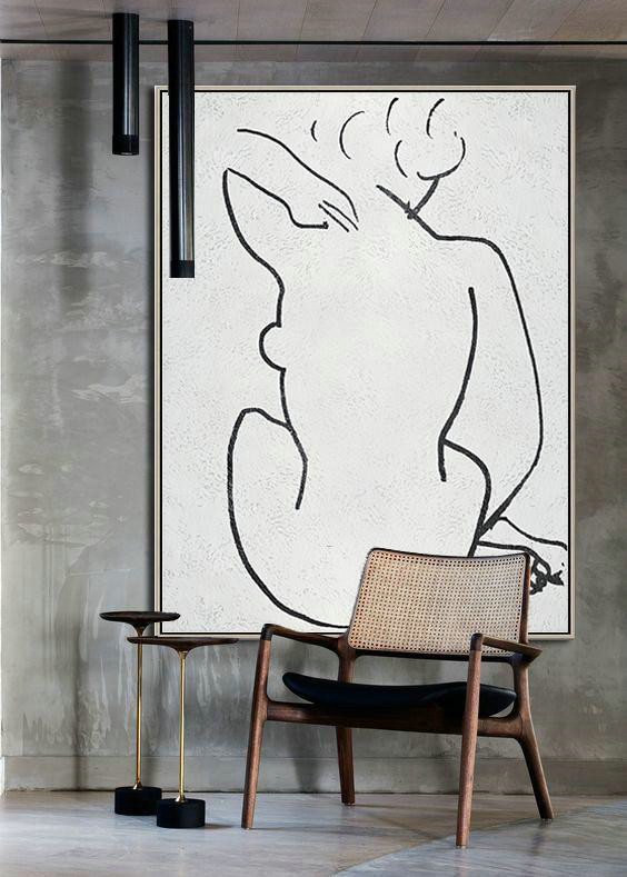 Modern Art Abstract Painting,Black And White Minimal Painting On Canvas - Huge Abstract Canvas Art